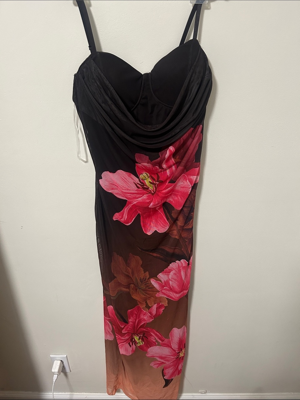 Almost Famous Black Maxi Dress with Pink Floral Print